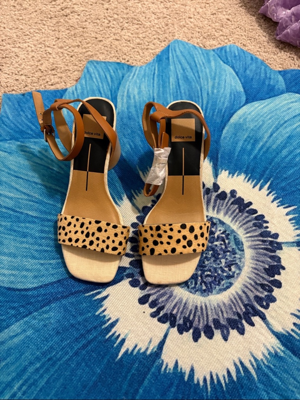 Dolce Vita Cheetah Print Front-Strap Ankle Sandals in Tan